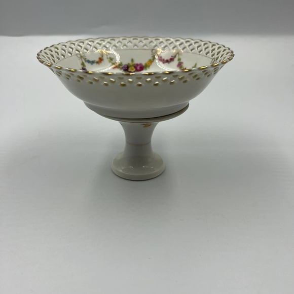 Vintage China Floral Princess Scalloped Edge Serving Candy Dish W Stand Unique - Picture 2 of 12